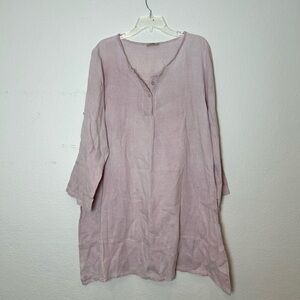 Women's Blush Pink French Linen Tunic Shift Dress